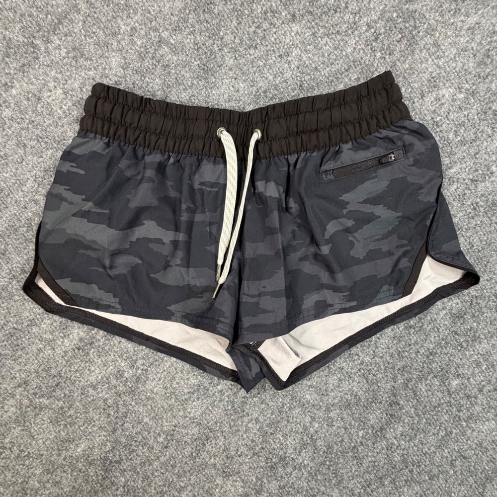Vuori Clementine Camo Running Shorts Womens Small Black Grey 0885